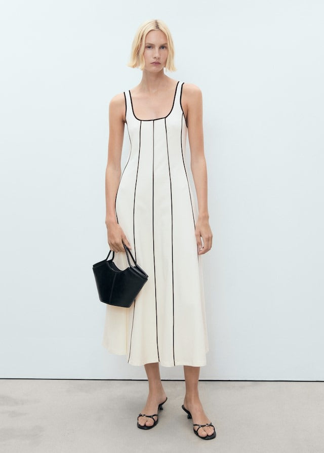 AINARA - VESTIDO MIDI BLANCO DE RAYAS