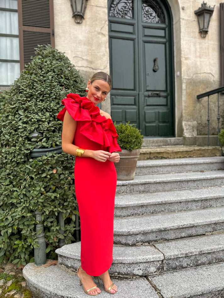CLAUDIA - VESTIDO AJUSTADO CON VOLANTE ASIMÉTRICO