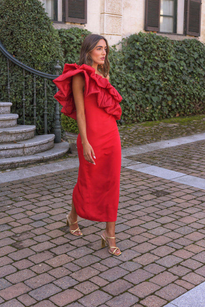 CLAUDIA - VESTIDO AJUSTADO CON VOLANTE ASIMÉTRICO