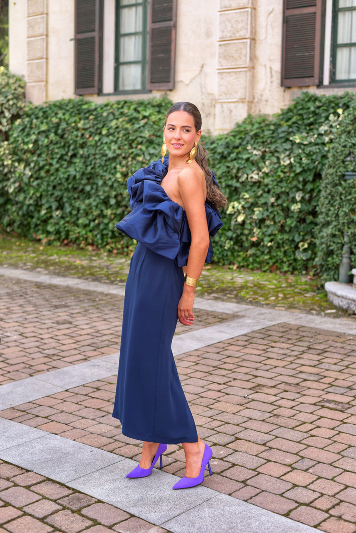 CLAUDIA - VESTIDO AJUSTADO CON VOLANTE ASIMÉTRICO