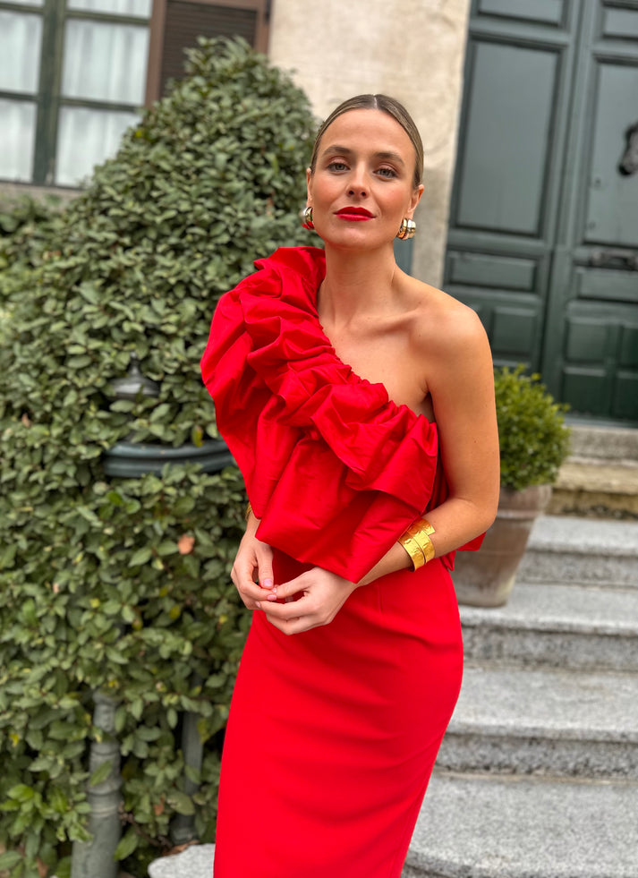 CLAUDIA - VESTIDO AJUSTADO CON VOLANTE ASIMÉTRICO