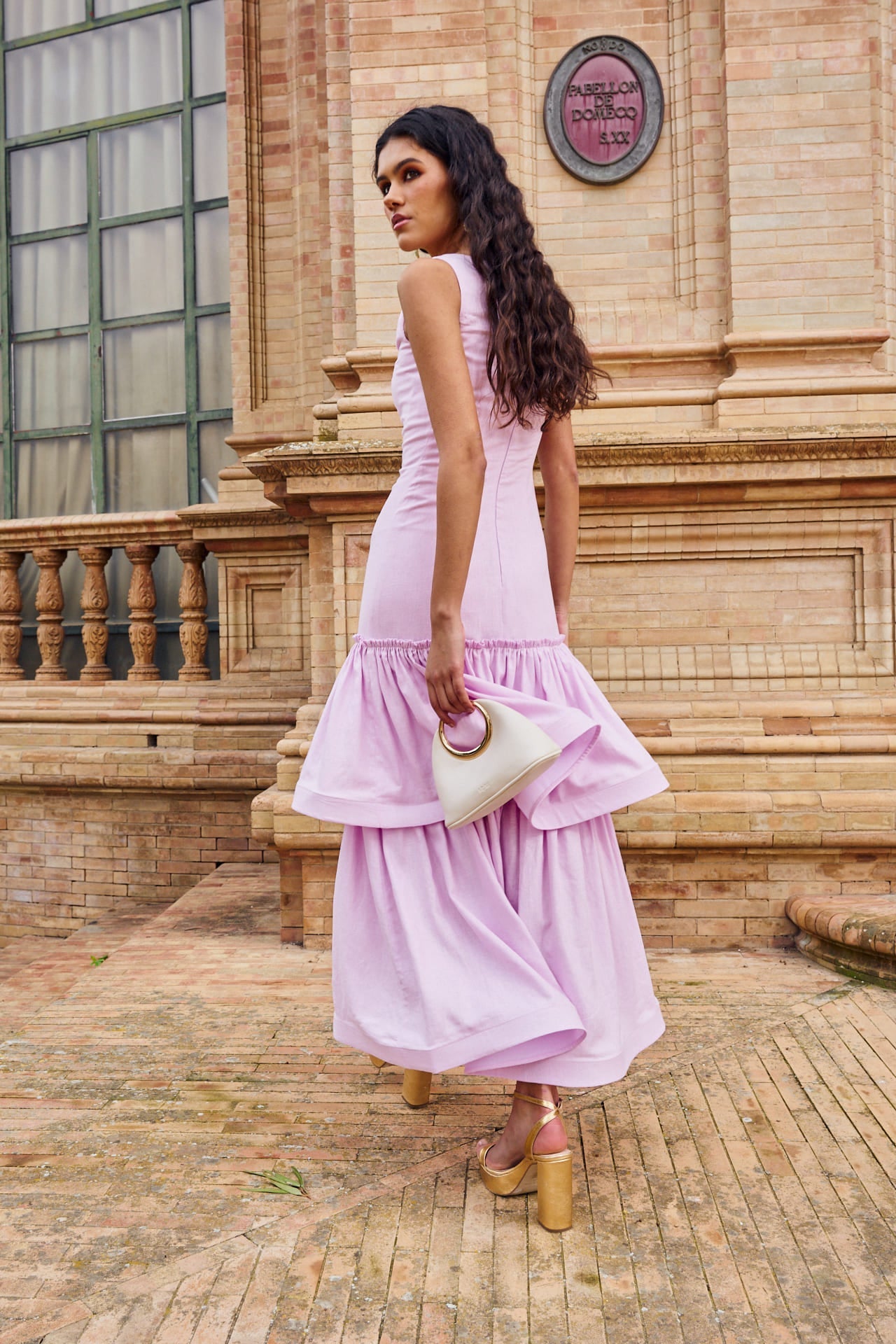 ROSA - VESTIDO MIDI ENTALLADO CON VOLANTES