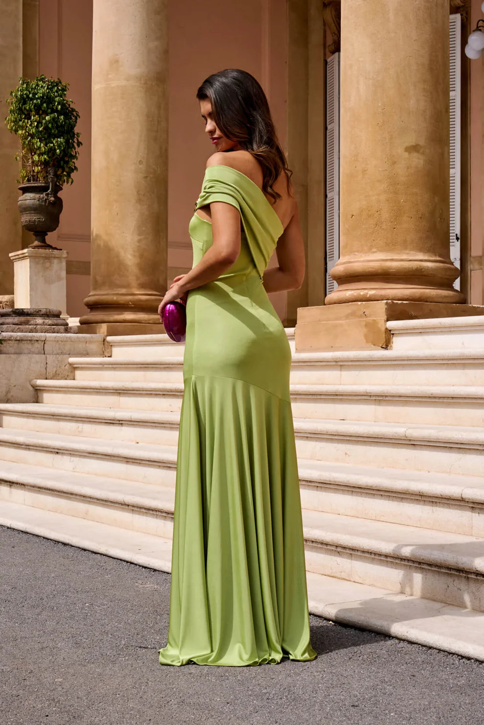 HORTENSIA - VESTIDO LARGO DE ESCOTE DRAPEADO