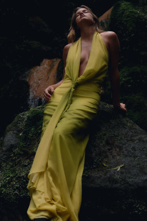 ÚRSULA - VESTIDO LARGO HALTER CON NUDO