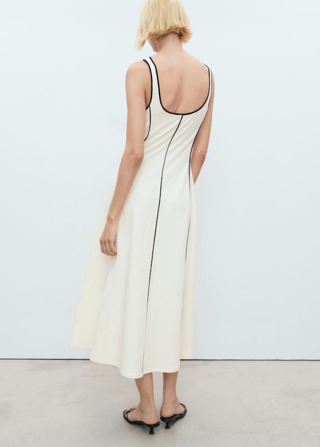 AINARA - VESTIDO MIDI BLANCO DE RAYAS