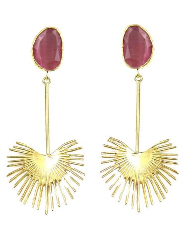 PENDIENTES LAURA - DORADOS CON PIEDRAS ROSAS