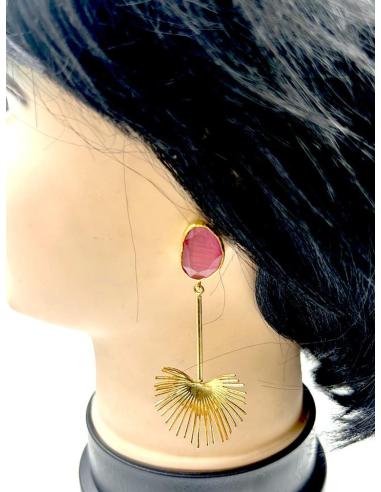 PENDIENTES LAURA - DORADOS CON PIEDRAS ROSAS