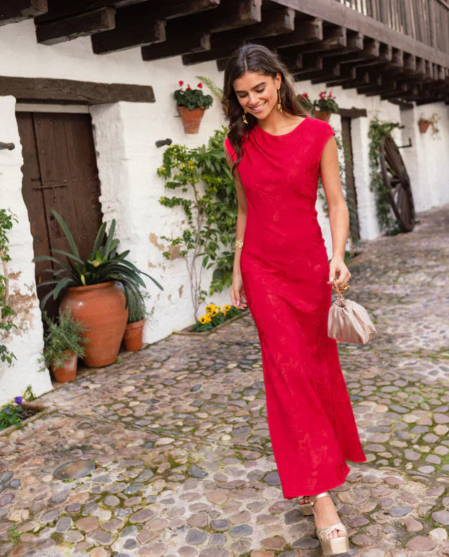 SONIA - VESTIDO LARGO DE JACQUARD SATINADO
