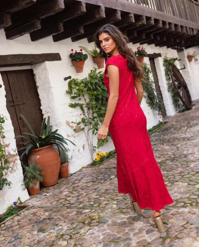 SONIA - VESTIDO LARGO DE JACQUARD SATINADO